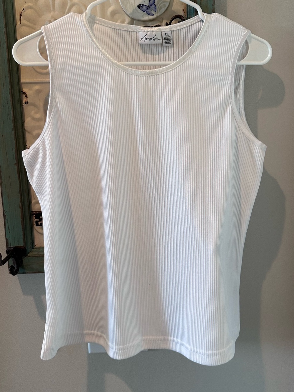 Kim Rogers Petite White Ribbed Sleeveless Tank Top